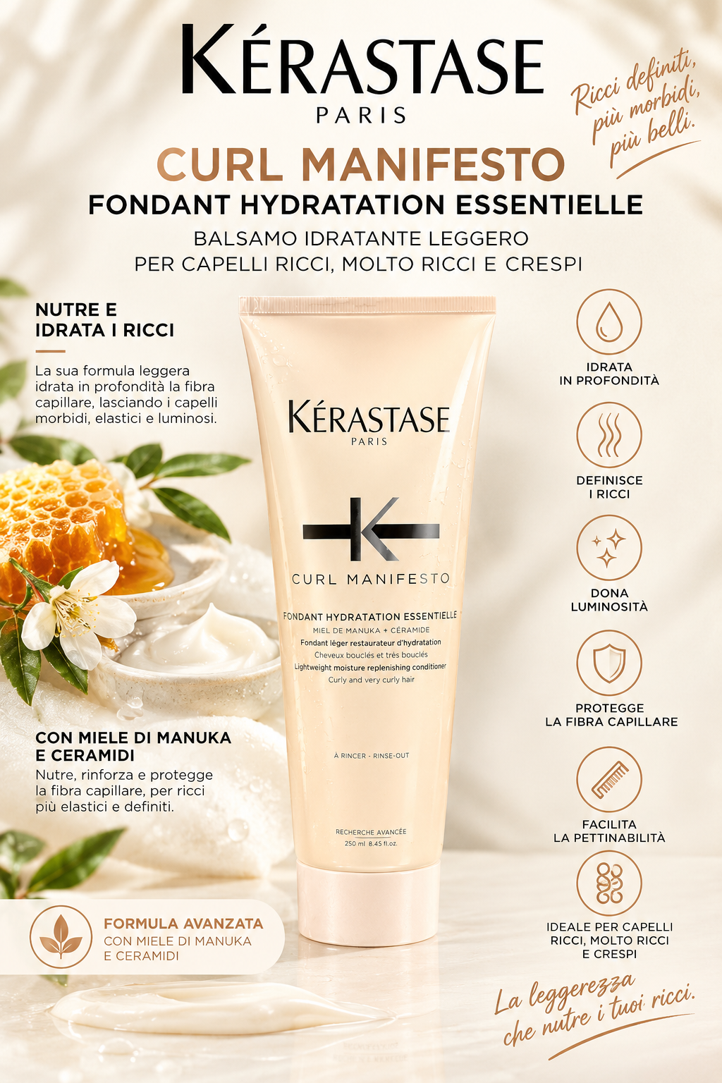 Kérastase Curl Manifesto Fondant Hydratation Essentielle 250 ml – Balsamo Idratante per Capelli Ricci
