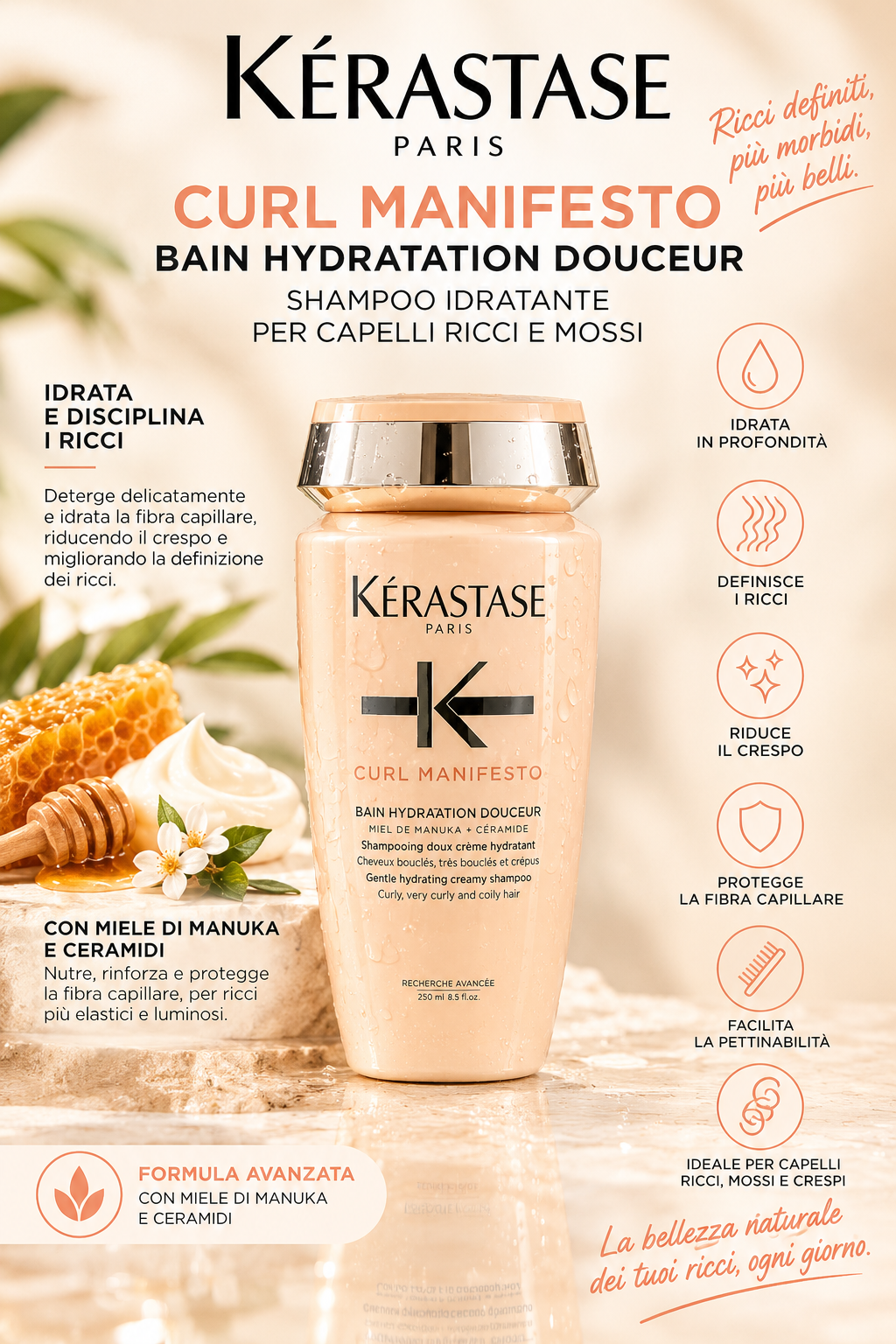 Kérastase Curl Manifesto Bain Hydratation Douceur 250 ml – Shampoo Idratante Ricci
